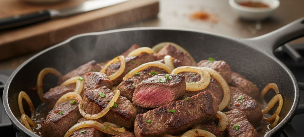 Bife acebolado perfeito: truque garante prato em 5 min - Imagem do artigo