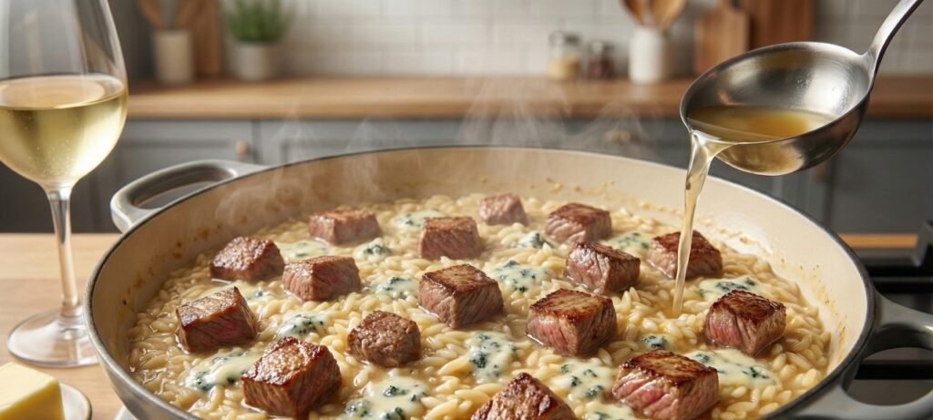 Risoto de carne com gorgonzola fica pronto em 35 min - Imagem do artigo